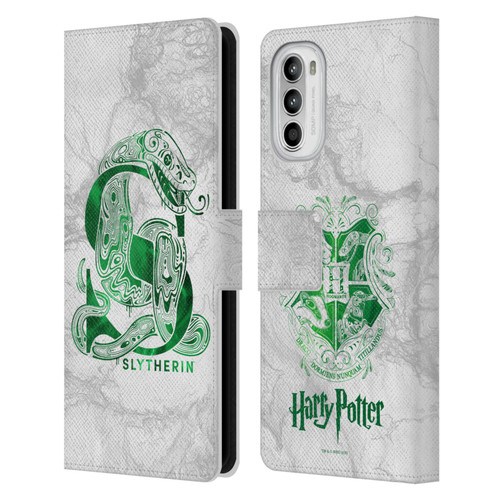 Harry Potter Deathly Hallows IX Slytherin Aguamenti Leather Book Wallet Case Cover For Motorola Moto G52