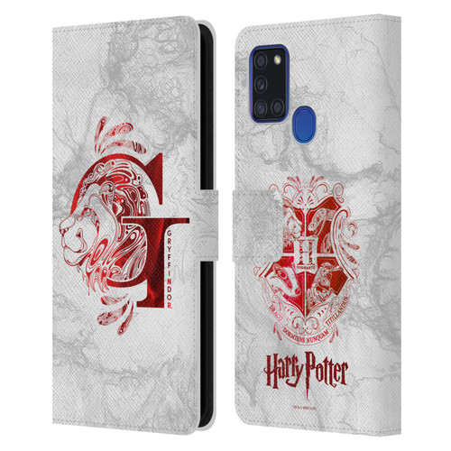 Harry Potter Deathly Hallows IX Gryffindor Aguamenti Leather Book Wallet Case Cover For Samsung Galaxy A21s (2020)