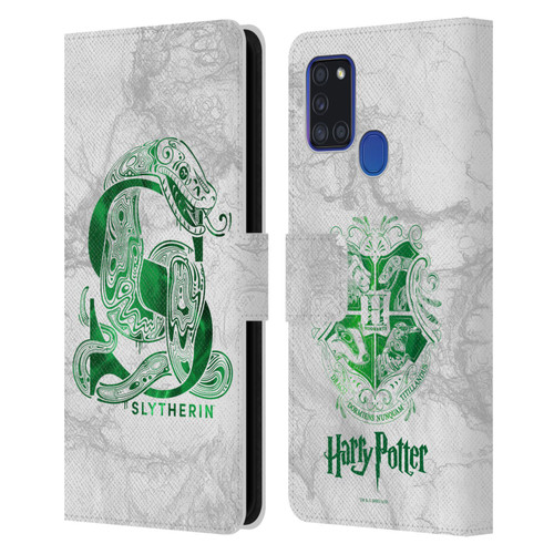 Harry Potter Deathly Hallows IX Slytherin Aguamenti Leather Book Wallet Case Cover For Samsung Galaxy A21s (2020)