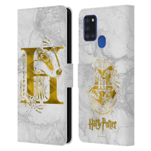 Harry Potter Deathly Hallows IX Hufflepuff Aguamenti Leather Book Wallet Case Cover For Samsung Galaxy A21s (2020)