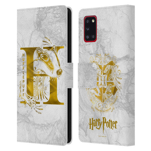 Harry Potter Deathly Hallows IX Hufflepuff Aguamenti Leather Book Wallet Case Cover For Samsung Galaxy A31 (2020)