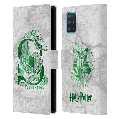 Harry Potter Deathly Hallows IX Slytherin Aguamenti Leather Book Wallet Case Cover For Samsung Galaxy A51 (2019)