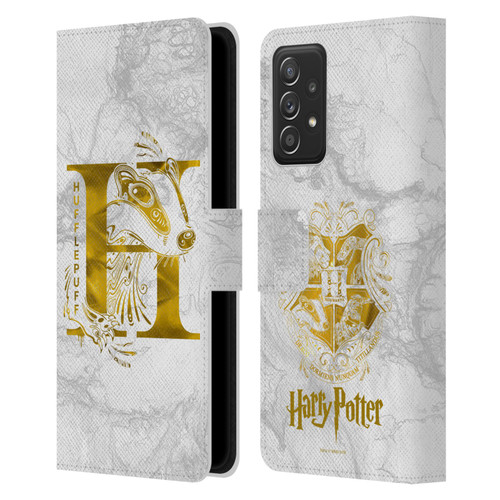Harry Potter Deathly Hallows IX Hufflepuff Aguamenti Leather Book Wallet Case Cover For Samsung Galaxy A52 / A52s / 5G (2021)