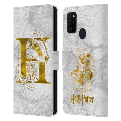 Harry Potter Deathly Hallows IX Hufflepuff Aguamenti Leather Book Wallet Case Cover For Samsung Galaxy M30s (2019)/M21 (2020)