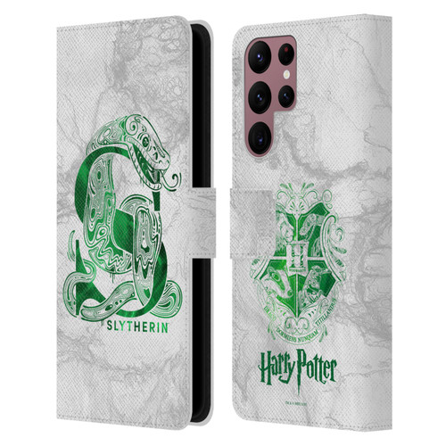 Harry Potter Deathly Hallows IX Slytherin Aguamenti Leather Book Wallet Case Cover For Samsung Galaxy S22 Ultra 5G