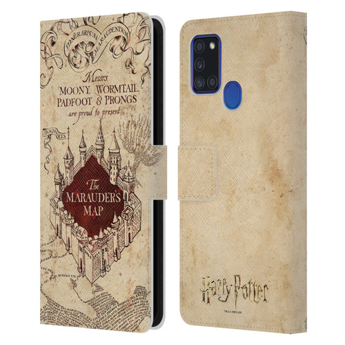 Harry Potter Prisoner Of Azkaban II The Marauder's Map Leather Book Wallet Case Cover For Samsung Galaxy A21s (2020)