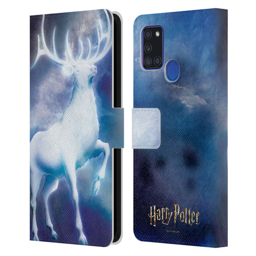 Harry Potter Prisoner Of Azkaban II Stag Patronus Leather Book Wallet Case Cover For Samsung Galaxy A21s (2020)