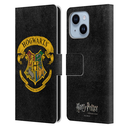 Harry Potter Sorcerer's Stone I Hogwarts Crest Leather Book Wallet Case Cover For Apple iPhone 14 Plus