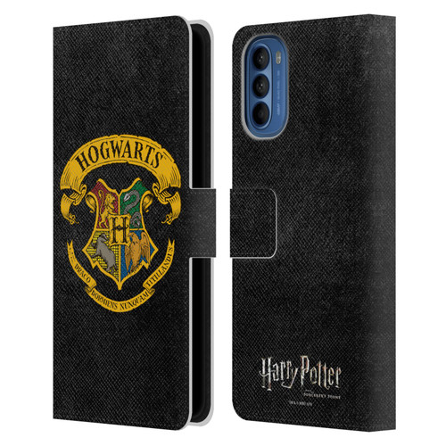 Harry Potter Sorcerer's Stone I Hogwarts Crest Leather Book Wallet Case Cover For Motorola Moto G41