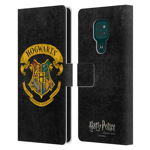 Harry Potter Sorcerer's Stone I Hogwarts Crest Leather Book Wallet Case Cover For Motorola Moto G9 Play