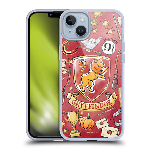 Harry Potter Deathly Hallows XIII Gryffindor Pattern Soft Gel Case for Apple iPhone 14 Plus & MagSafe