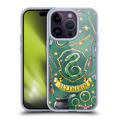Harry Potter Deathly Hallows XIII Slytherin Pattern Soft Gel Case for Apple iPhone 14 Pro