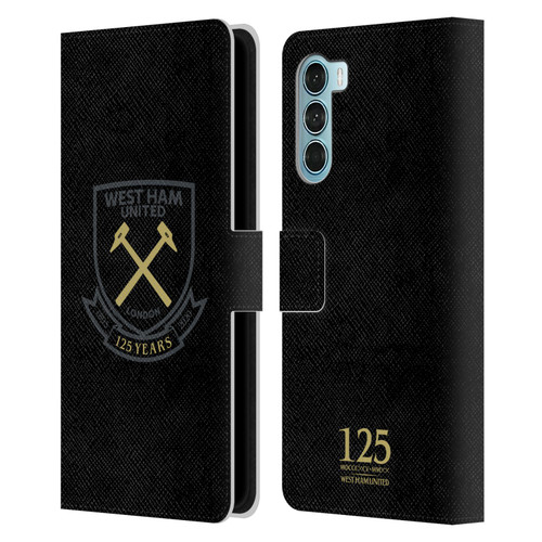 West Ham United FC 125 Year Anniversary Black Claret Crest Leather Book Wallet Case Cover For Motorola Edge S30 / Moto G200 5G