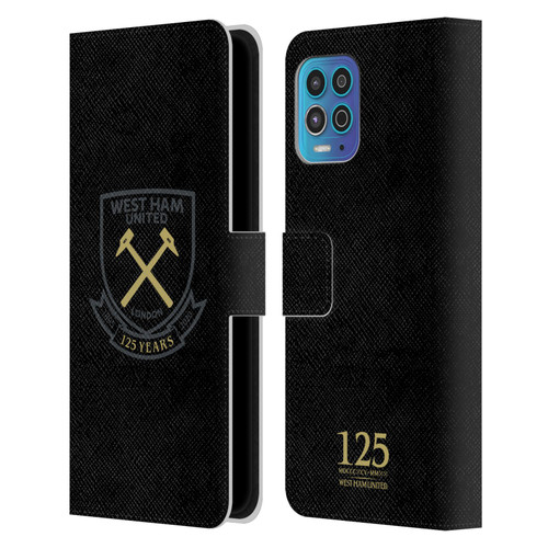 West Ham United FC 125 Year Anniversary Black Claret Crest Leather Book Wallet Case Cover For Motorola Moto G100