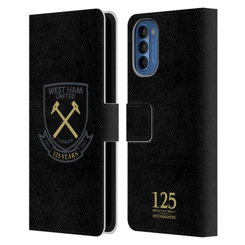 West Ham United FC 125 Year Anniversary Black Claret Crest Leather Book Wallet Case Cover For Motorola Moto G41