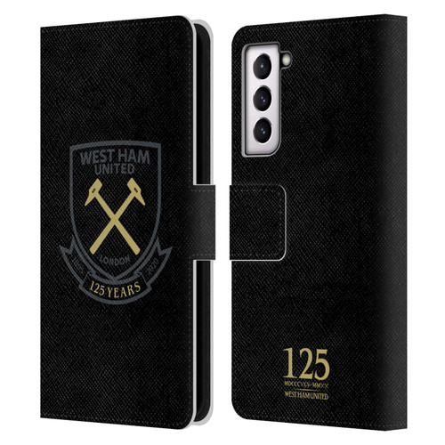West Ham United FC 125 Year Anniversary Black Claret Crest Leather Book Wallet Case Cover For Samsung Galaxy S21 5G