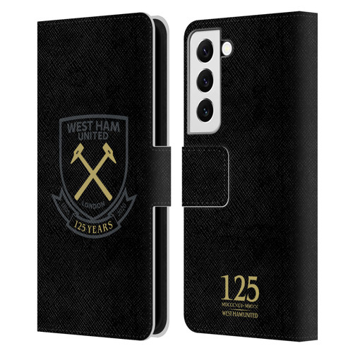 West Ham United FC 125 Year Anniversary Black Claret Crest Leather Book Wallet Case Cover For Samsung Galaxy S22 5G