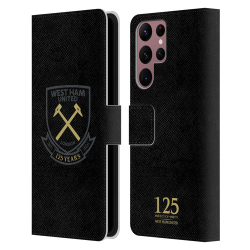 West Ham United FC 125 Year Anniversary Black Claret Crest Leather Book Wallet Case Cover For Samsung Galaxy S22 Ultra 5G