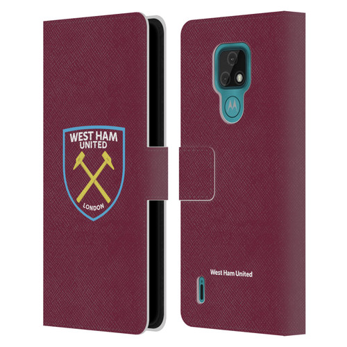 West Ham United FC Crest Full Colour Leather Book Wallet Case Cover For Motorola Moto E7