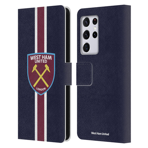 West Ham United FC Crest Stripes Leather Book Wallet Case Cover For Samsung Galaxy S21 Ultra 5G