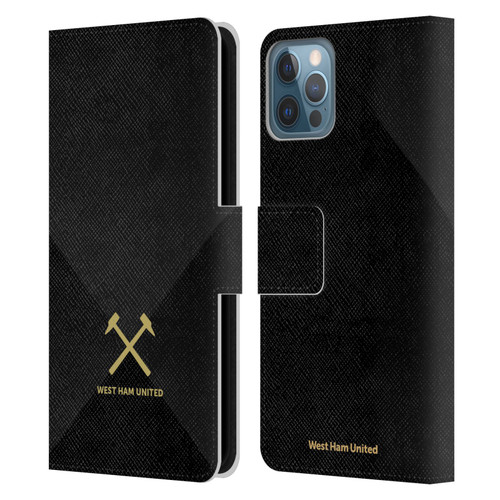 West Ham United FC Hammer Marque Kit Black & Gold Leather Book Wallet Case Cover For Apple iPhone 12 / iPhone 12 Pro