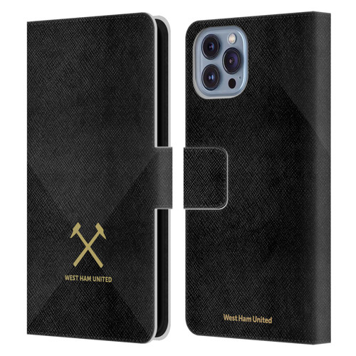 West Ham United FC Hammer Marque Kit Black & Gold Leather Book Wallet Case Cover For Apple iPhone 14