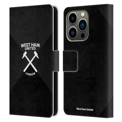 West Ham United FC Hammer Marque Kit Black & White Gradient Leather Book Wallet Case Cover For Apple iPhone 14 Pro
