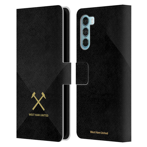 West Ham United FC Hammer Marque Kit Black & Gold Leather Book Wallet Case Cover For Motorola Edge S30 / Moto G200 5G