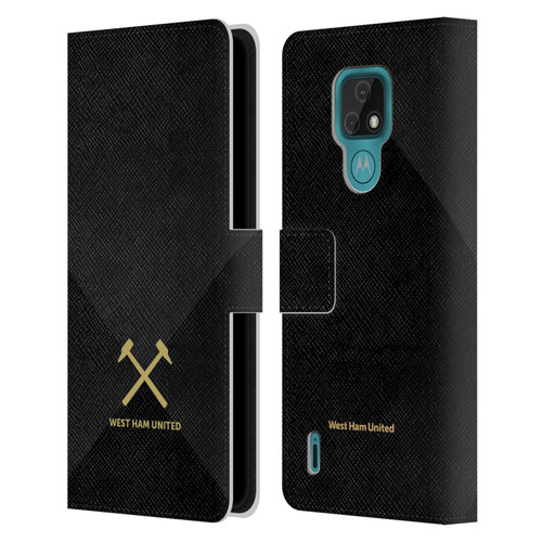 West Ham United FC Hammer Marque Kit Black & Gold Leather Book Wallet Case Cover For Motorola Moto E7