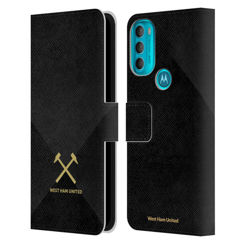 West Ham United FC Hammer Marque Kit Black & Gold Leather Book Wallet Case Cover For Motorola Moto G71 5G