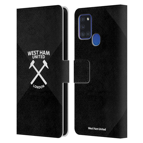 West Ham United FC Hammer Marque Kit Black & White Gradient Leather Book Wallet Case Cover For Samsung Galaxy A21s (2020)