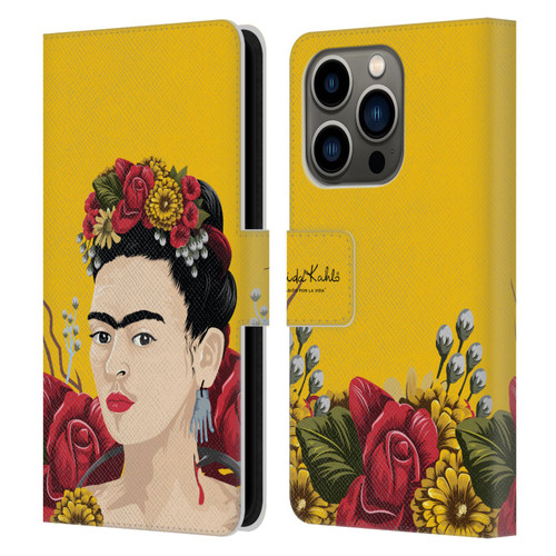 Frida Kahlo Red Florals Portrait Leather Book Wallet Case Cover For Apple iPhone 14 Pro