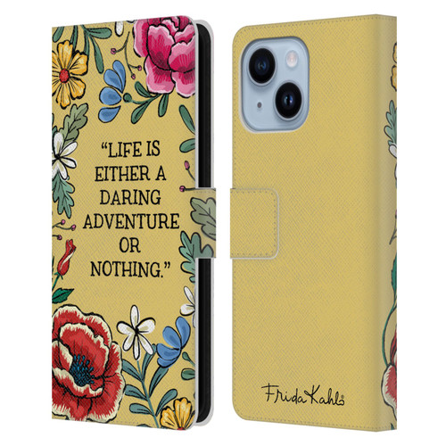 Frida Kahlo Art & Quotes Daring Adventure Leather Book Wallet Case Cover For Apple iPhone 14 Plus