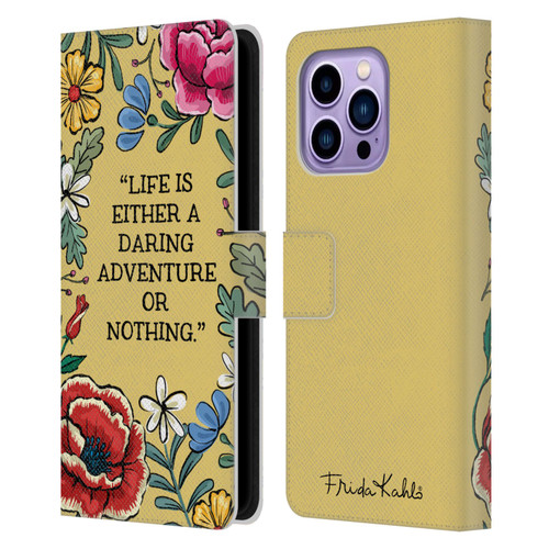 Frida Kahlo Art & Quotes Daring Adventure Leather Book Wallet Case Cover For Apple iPhone 14 Pro Max