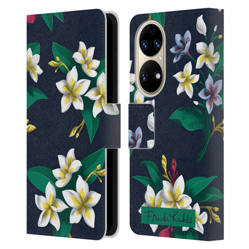 Frida Kahlo Flowers Plumeria Leather Book Wallet Case Cover For Huawei P50