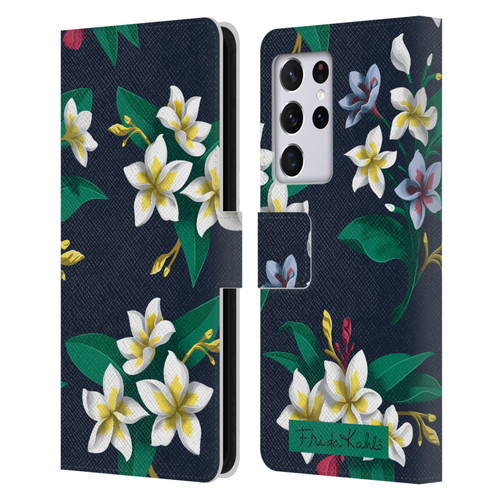 Frida Kahlo Flowers Plumeria Leather Book Wallet Case Cover For Samsung Galaxy S21 Ultra 5G