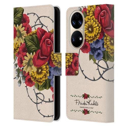 Frida Kahlo Red Florals Vine Leather Book Wallet Case Cover For Huawei P50
