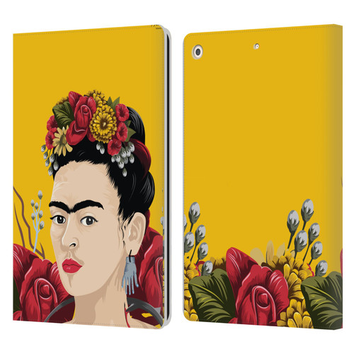 Frida Kahlo Red Florals Portrait Leather Book Wallet Case Cover For Apple iPad 10.2 2019/2020/2021