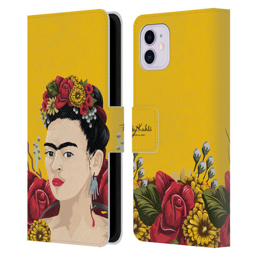 Frida Kahlo Red Florals Portrait Leather Book Wallet Case Cover For Apple iPhone 11