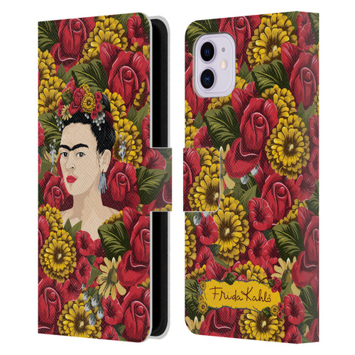Frida Kahlo Red Florals Portrait Pattern Leather Book Wallet Case Cover For Apple iPhone 11