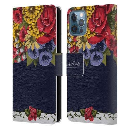 Frida Kahlo Red Florals Blooms Leather Book Wallet Case Cover For Apple iPhone 12 / iPhone 12 Pro