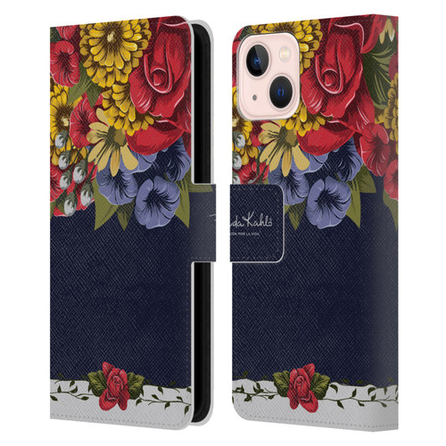 Frida Kahlo Red Florals Blooms Leather Book Wallet Case Cover For Apple iPhone 13