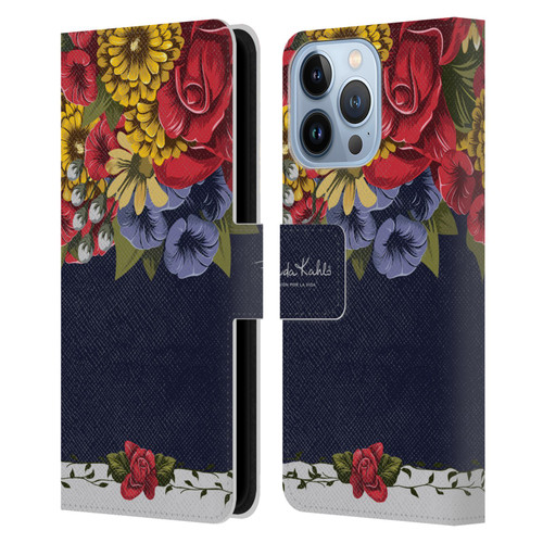 Frida Kahlo Red Florals Blooms Leather Book Wallet Case Cover For Apple iPhone 13 Pro