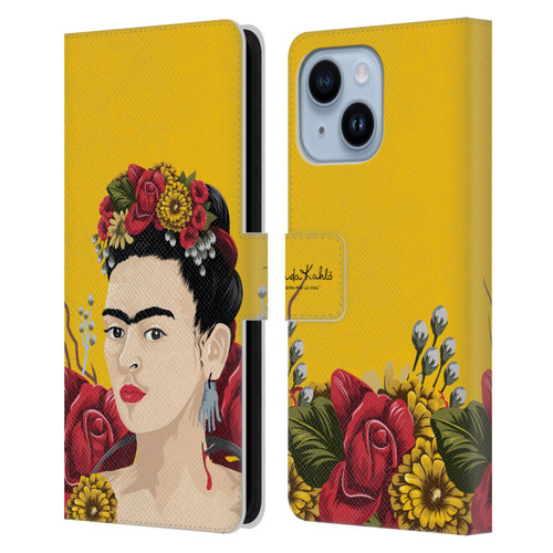 Frida Kahlo Red Florals Portrait Leather Book Wallet Case Cover For Apple iPhone 14 Plus