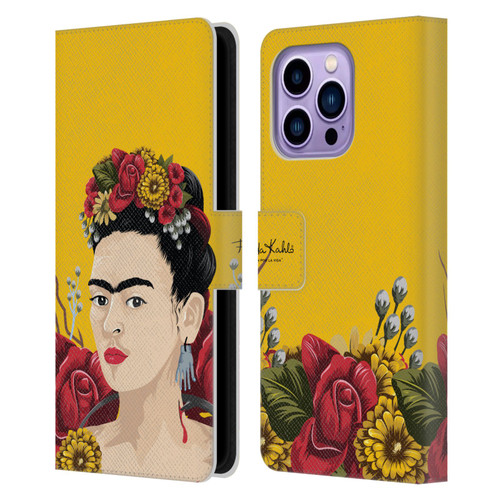 Frida Kahlo Red Florals Portrait Leather Book Wallet Case Cover For Apple iPhone 14 Pro Max