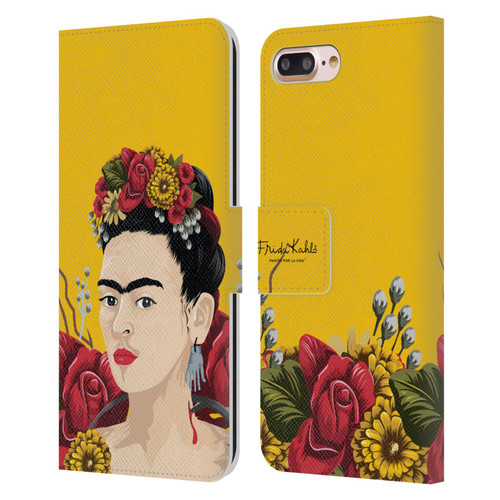 Frida Kahlo Red Florals Portrait Leather Book Wallet Case Cover For Apple iPhone 7 Plus / iPhone 8 Plus