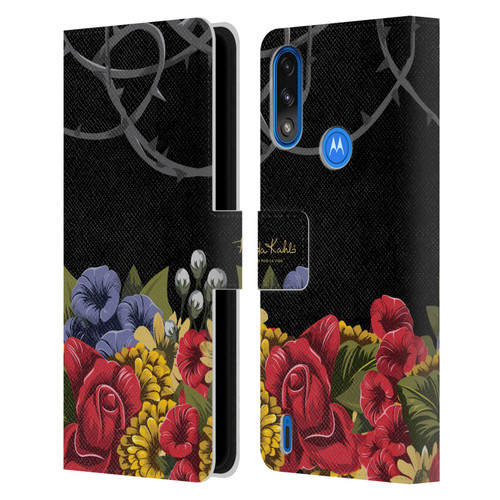 Frida Kahlo Red Florals Efflorescence Leather Book Wallet Case Cover For Motorola Moto E7 Power / Moto E7i Power