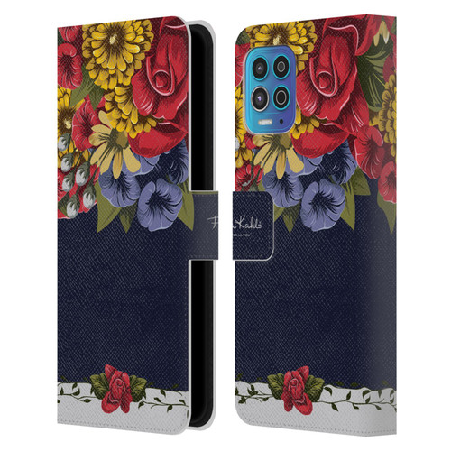 Frida Kahlo Red Florals Blooms Leather Book Wallet Case Cover For Motorola Moto G100
