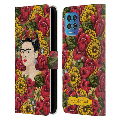 Frida Kahlo Red Florals Portrait Pattern Leather Book Wallet Case Cover For Motorola Moto G100