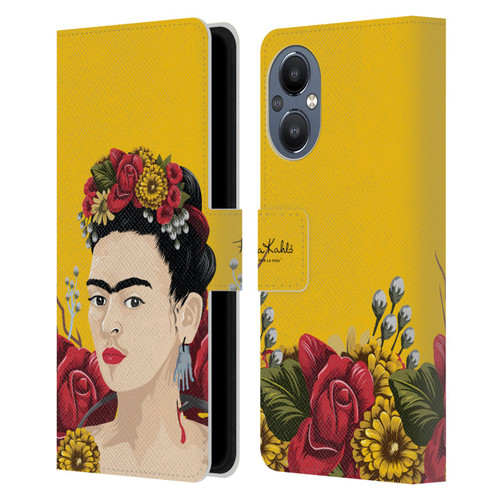 Frida Kahlo Red Florals Portrait Leather Book Wallet Case Cover For OnePlus Nord N20 5G